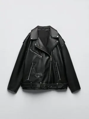 Amira - Schwarze Bikerjacke aus Kunstleder