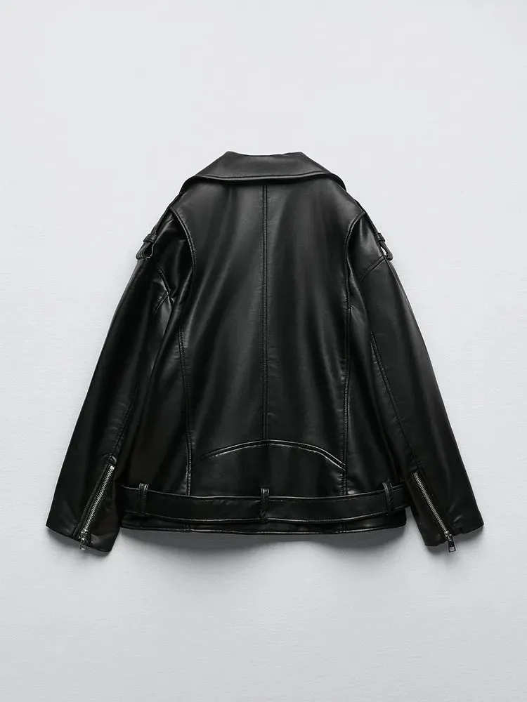 Amira - Schwarze Bikerjacke aus Kunstleder