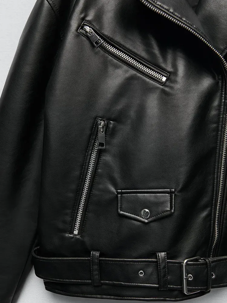 Amira - Schwarze Bikerjacke aus Kunstleder