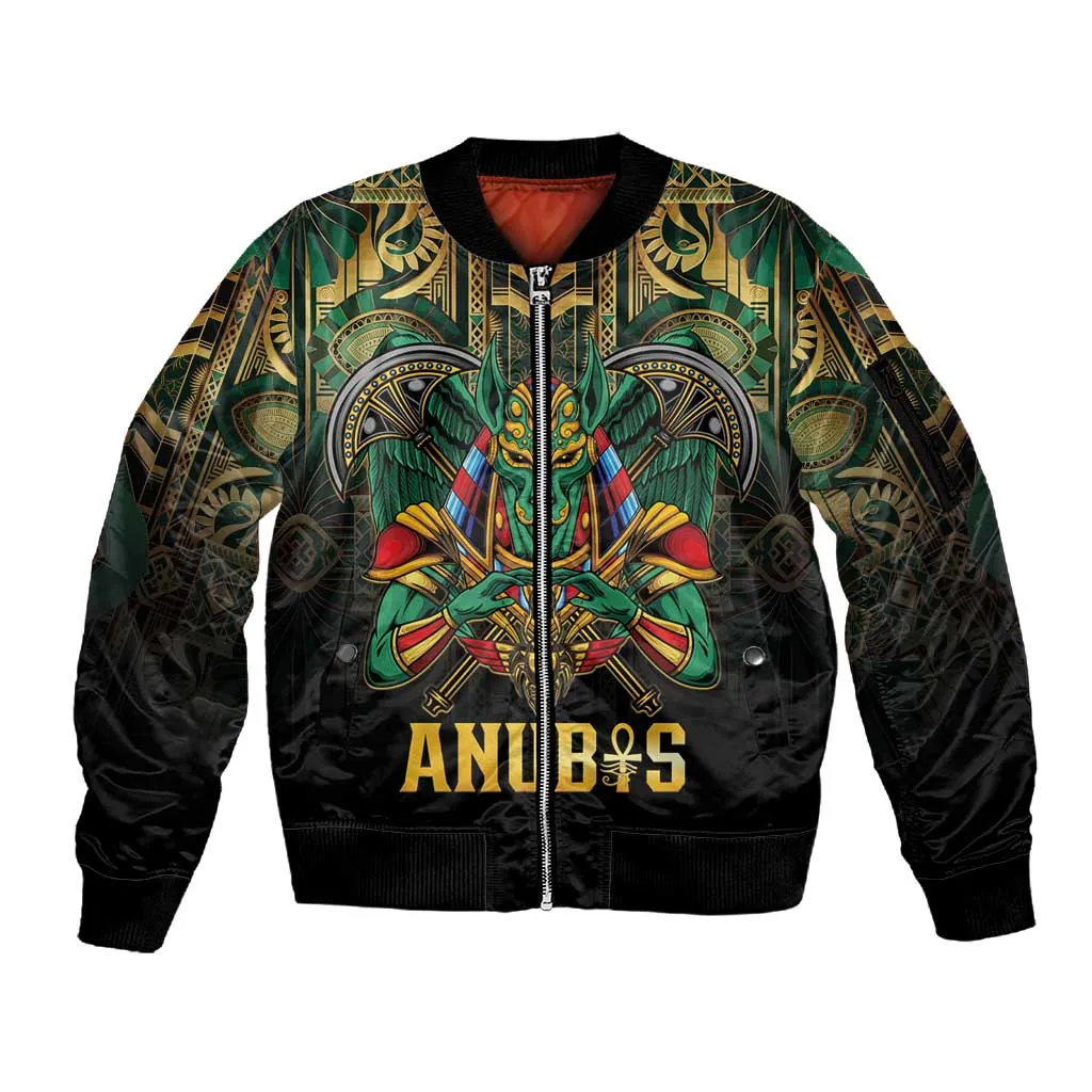 Ancient Egypt Sleeve Zip Bomber Jacket Anubis Egyptian LT15