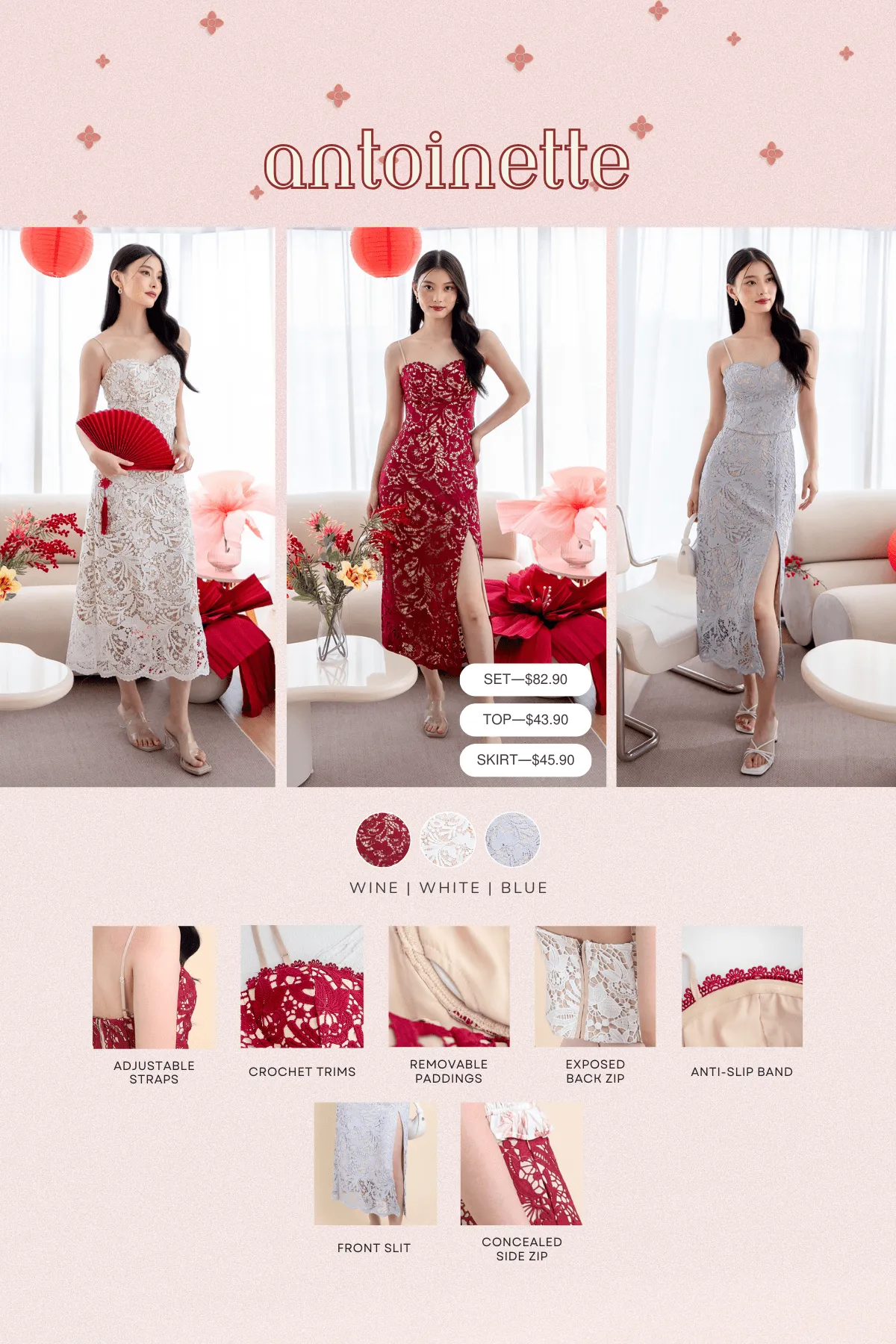 ANTOINETTE CROCHET SLIT MIDI SKIRT IN WINE