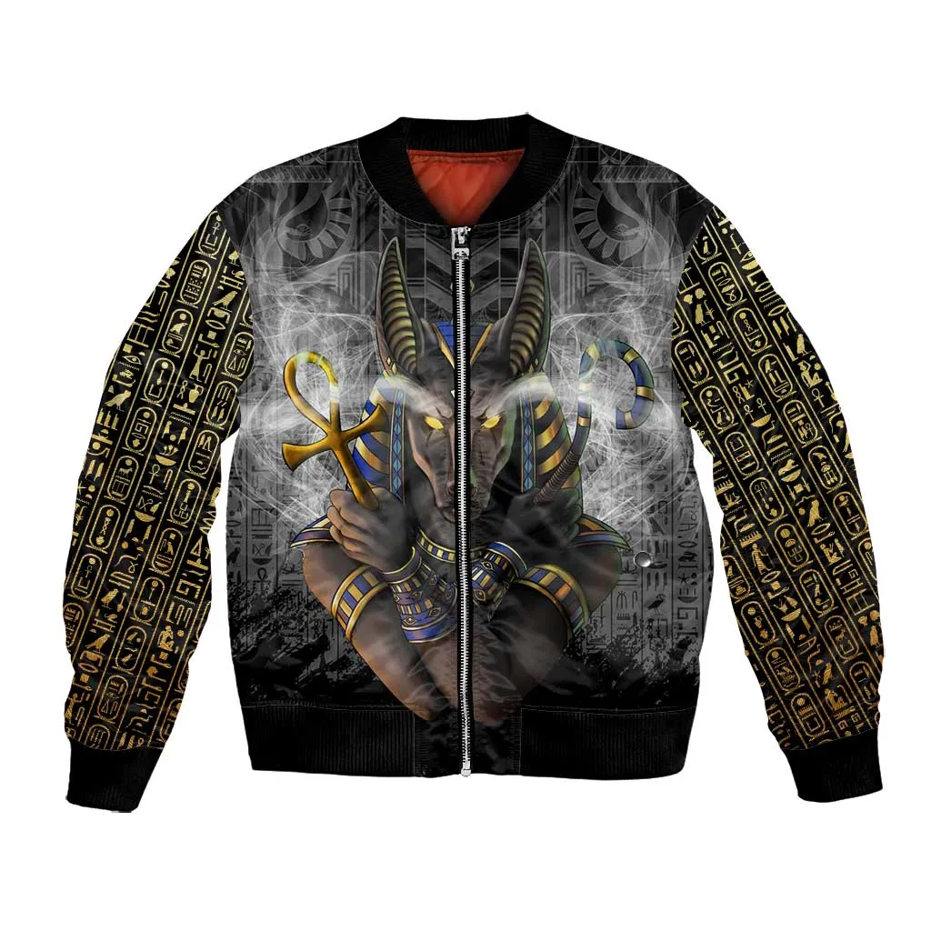 Anubis Bomber Jacket Egypt Pattern Black DT02