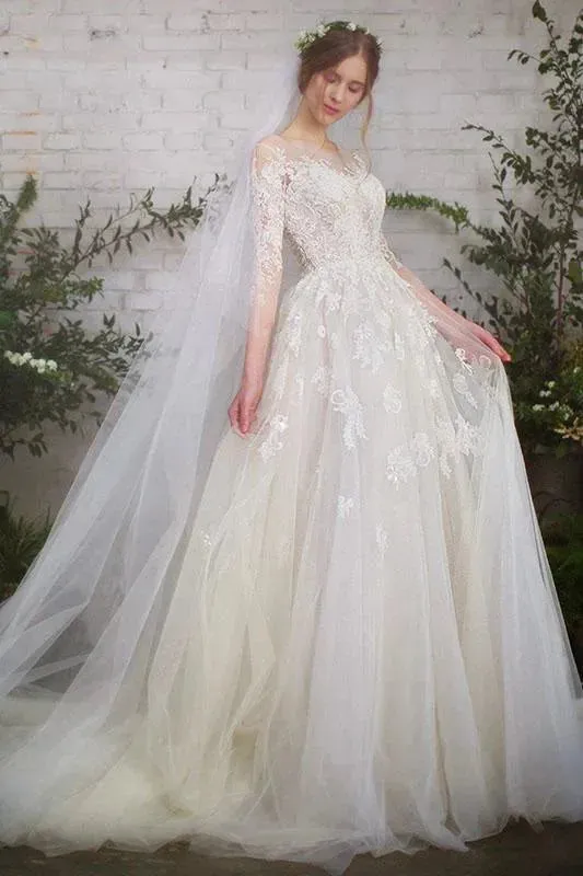 Arrival Vestido De Noiva Long Sleeve Wedding Dresses Tulle Lace Bride Dresses Wedding Gowns Vintage Wedding Dresses