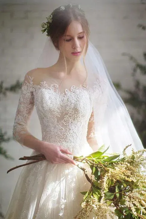 Arrival Vestido De Noiva Long Sleeve Wedding Dresses Tulle Lace Bride Dresses Wedding Gowns Vintage Wedding Dresses