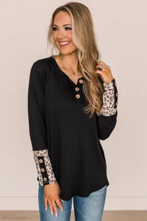 At My Happiest Button Knit Top- Black