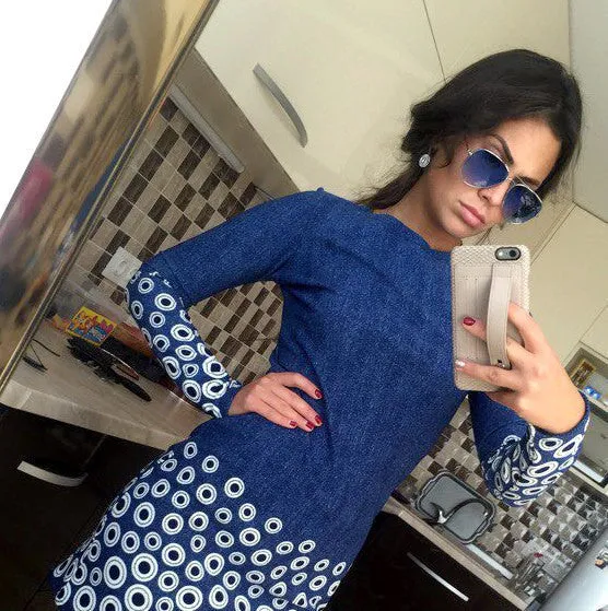 Autumn Dresses Colorful Print Flowers Black Women Office Dresses Party Mini Dress Vestidos Robes Sheath Ladies Vestidos