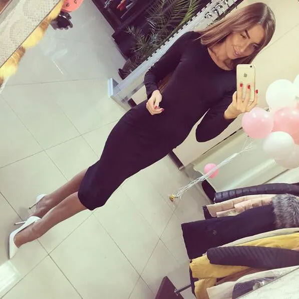 Autumn Womens Sheath Office Dresses Solid Skinny Short Sleeve Knee-Length Robe Bandage Dress Feamle Vestidos