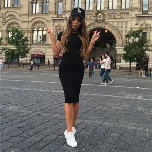 Autumn Womens Sheath Office Dresses Solid Skinny Short Sleeve Knee-Length Robe Bandage Dress Feamle Vestidos
