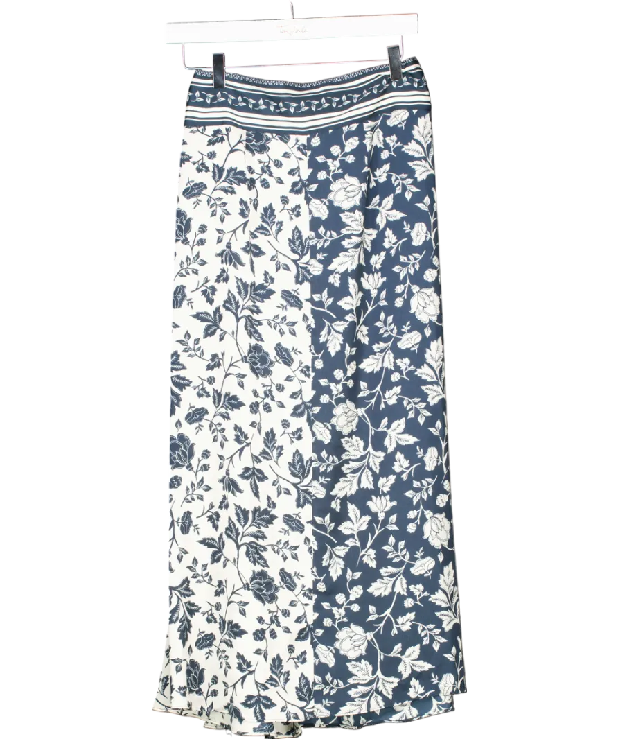 Ba&sh Blue Two Tone Floral Midi Skirt UK 6