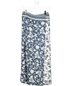 Ba&sh Blue Two Tone Floral Midi Skirt UK 6