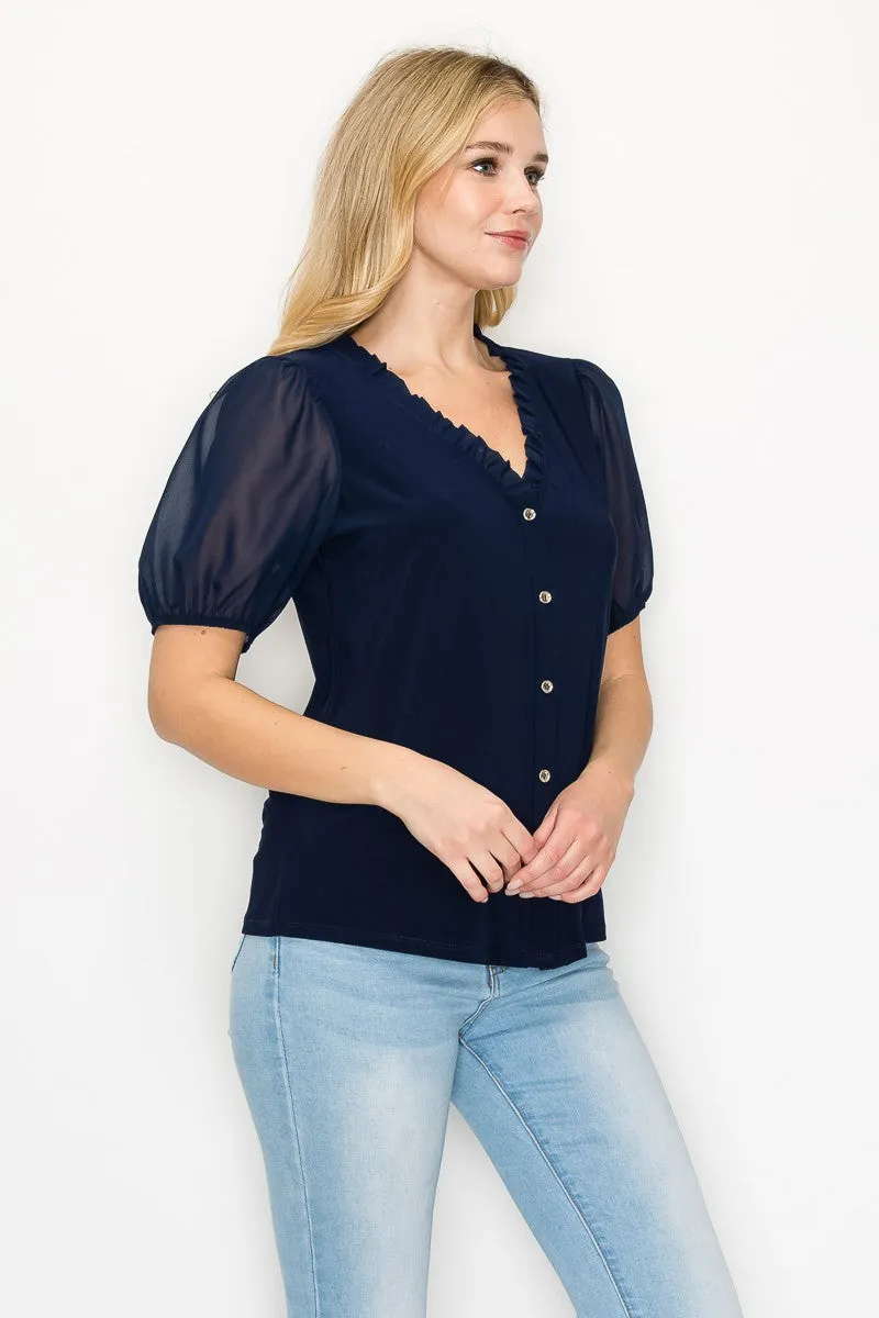BABY RUFFLE NECK FULL BUTTON SHIRT