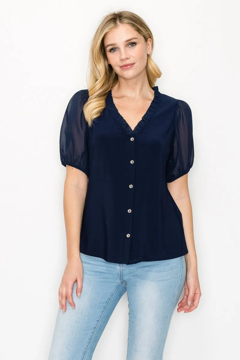BABY RUFFLE NECK FULL BUTTON SHIRT