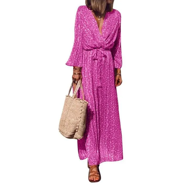 Bandage Boho Deep V Neck Long Dress