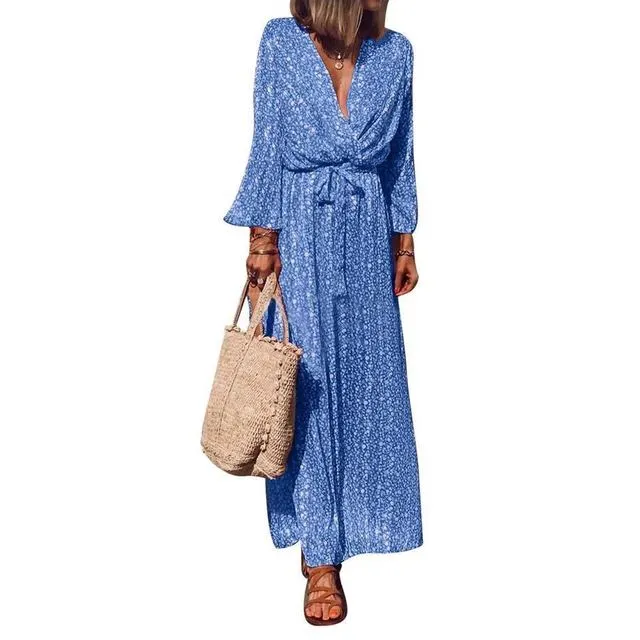 Bandage Boho Deep V Neck Long Dress