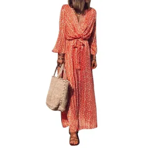 Bandage Boho Deep V Neck Long Dress