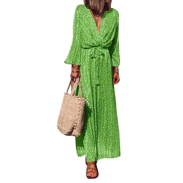 Bandage Boho Deep V Neck Long Dress