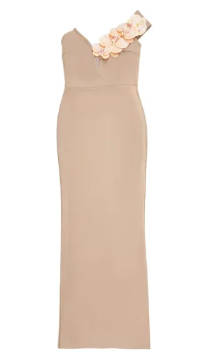BandageDress elegant floral one-shoulder  maxi dress aprico