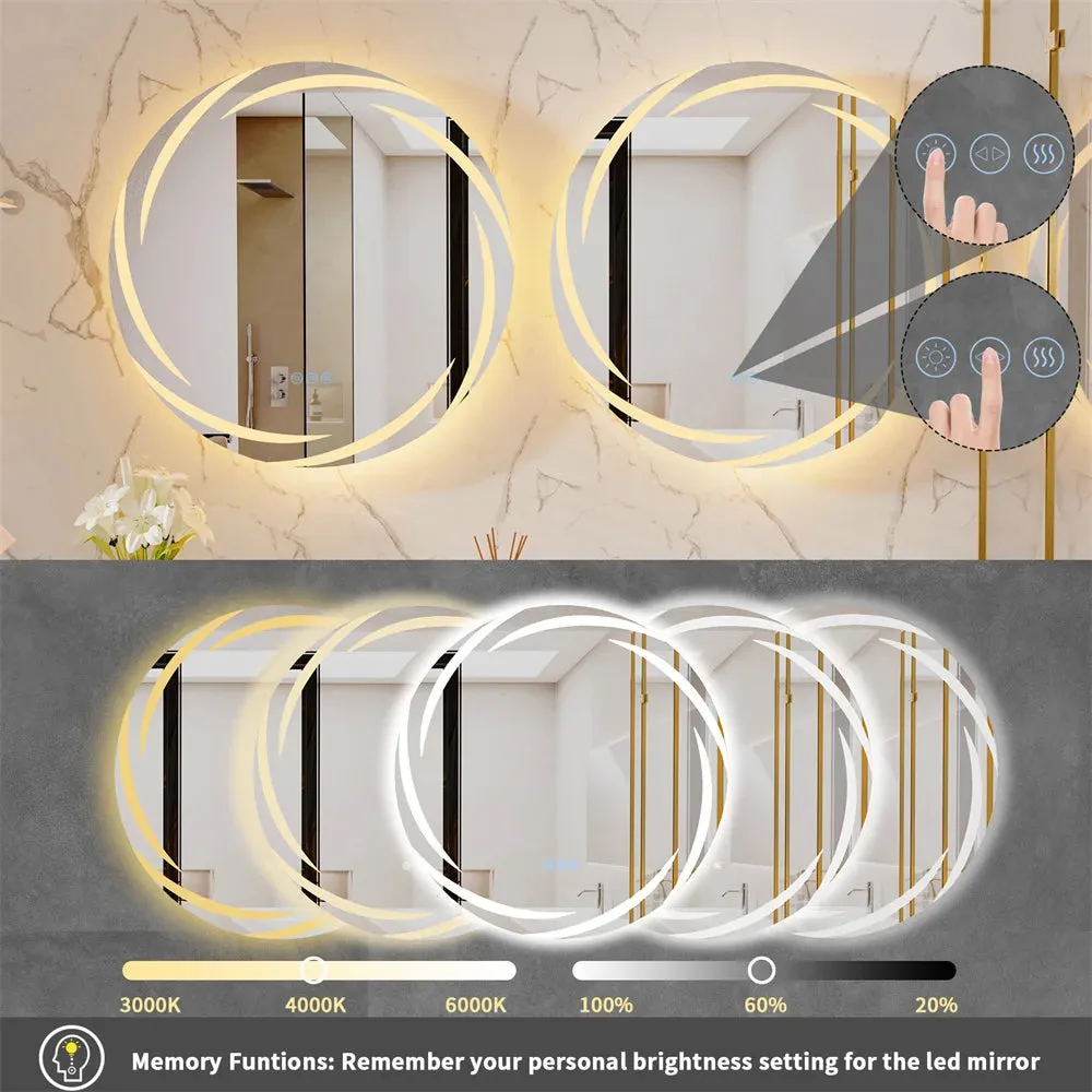 Bathroom Wall Mirror with Light Circle Backlit LED Bath Vanity Mirror Defog, 24 Inch