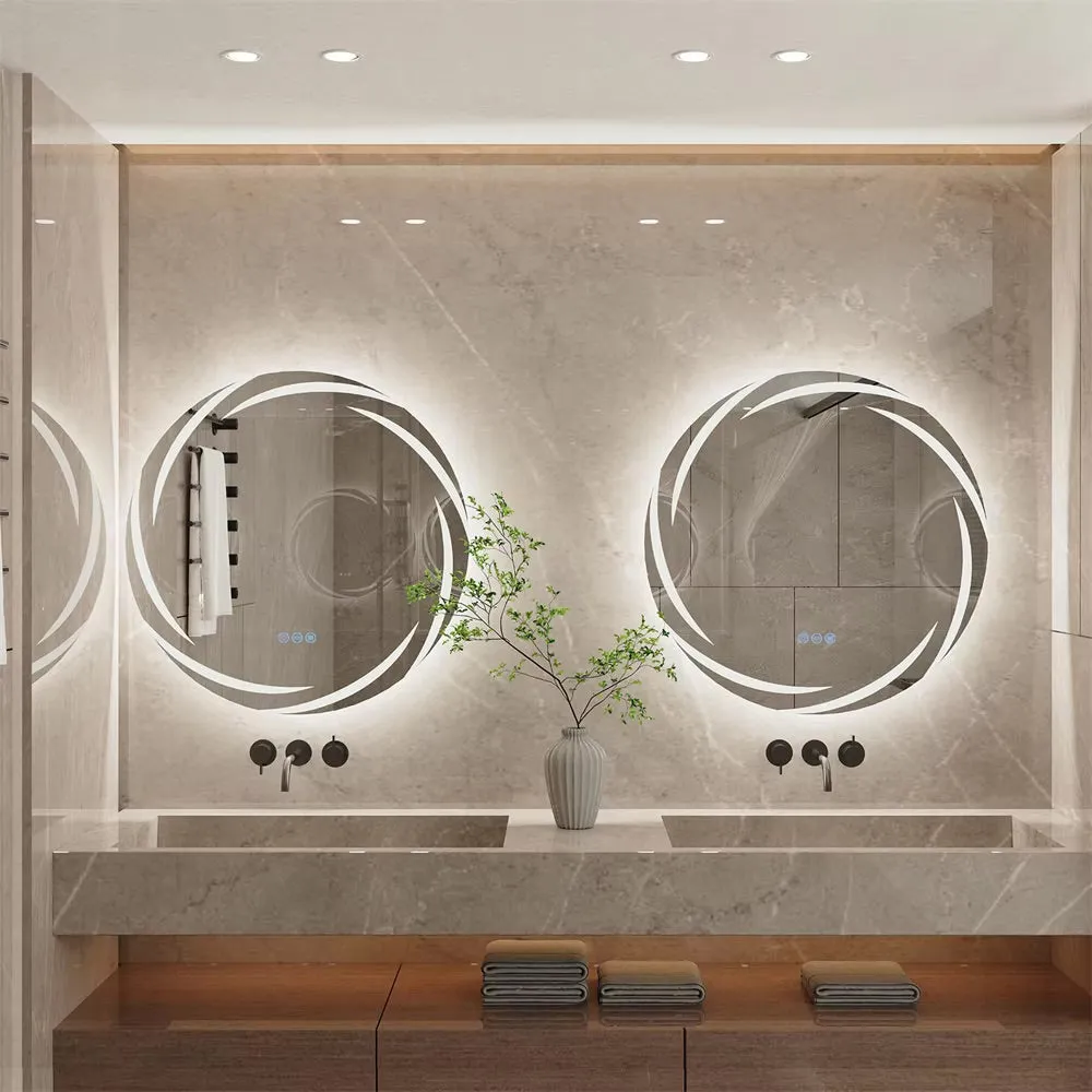 Bathroom Wall Mirror with Light Circle Backlit LED Bath Vanity Mirror Defog, 24 Inch