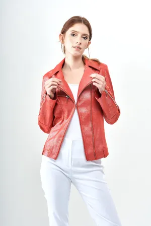 BCJ101A08M Solid Metallic Vegan Leather Moto Jacket
