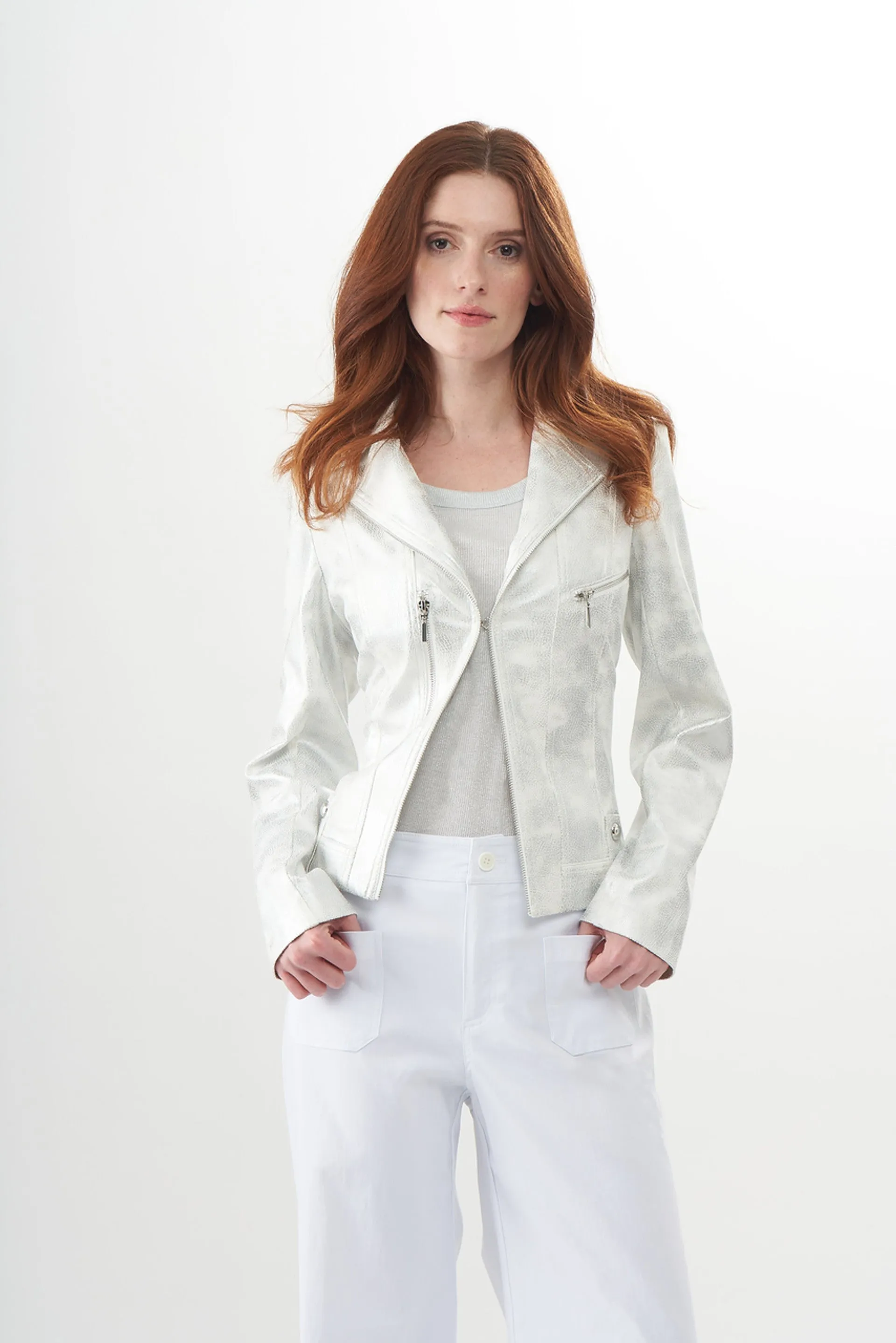 BCJ17681MPRE Metallic Vegan Moto Leather Jacket