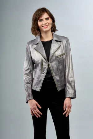 BCJ17681MPRF Metallic Faux Vegan Leather Moto Jacket