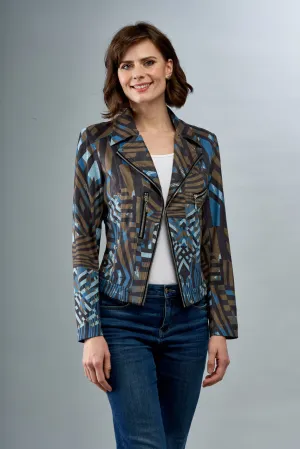 BCJ17681PRF Faux Vegan Silky Suede Moto Jacket in Black Smoke Geo