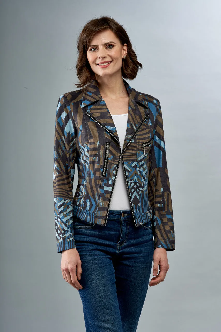 BCJ17681PRF Faux Vegan Silky Suede Moto Jacket in Black Smoke Geo