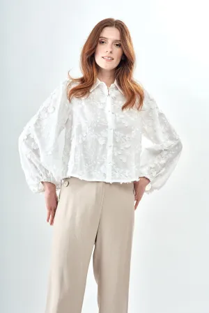 BCT7267BA Bouquet Breeze Embroidered Button Up Top