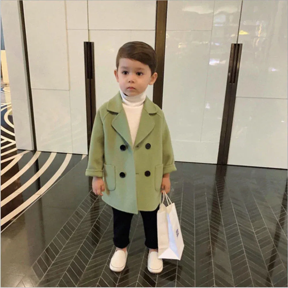 Bear Leader Baby Boys Woolen Jacket Long Double Breasted Warm Infant Toddler Lapel Tweed Coat 2023 Autumn Winter Outerwear Coats
