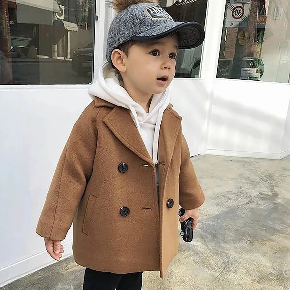 Bear Leader Baby Boys Woolen Jacket Long Double Breasted Warm Infant Toddler Lapel Tweed Coat 2023 Autumn Winter Outerwear Coats