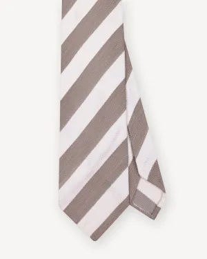 Beige and White Stripe Silk Tie