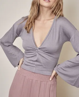 Bell Sleeve V Neck Knot Crop Top