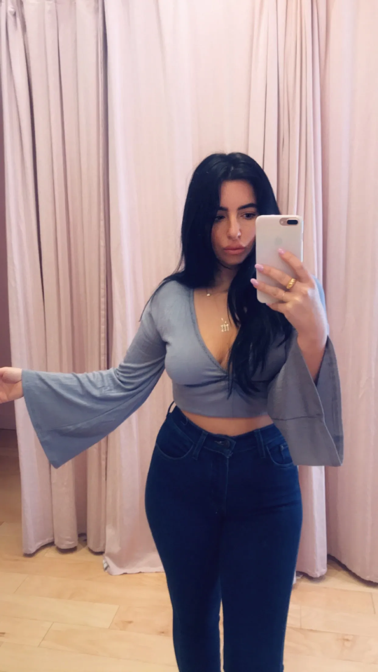 Bell Sleeve V Neck Knot Crop Top