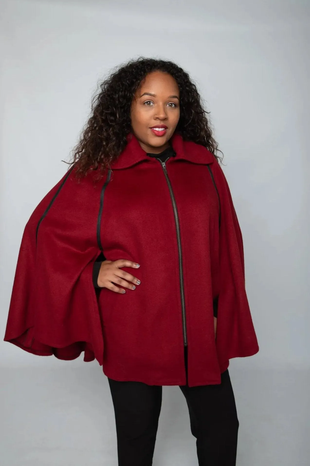 Berry Wool/Cashmere Cape Style Jacket
