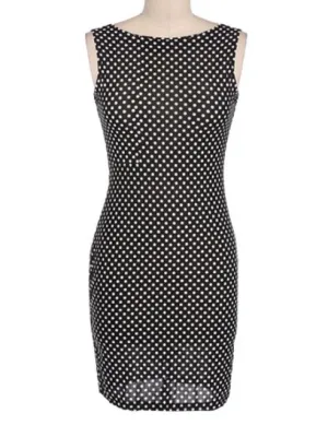 BerryBetty - Gorgeous Jewel Neck Polka Dot Backless Sleeveless Dress