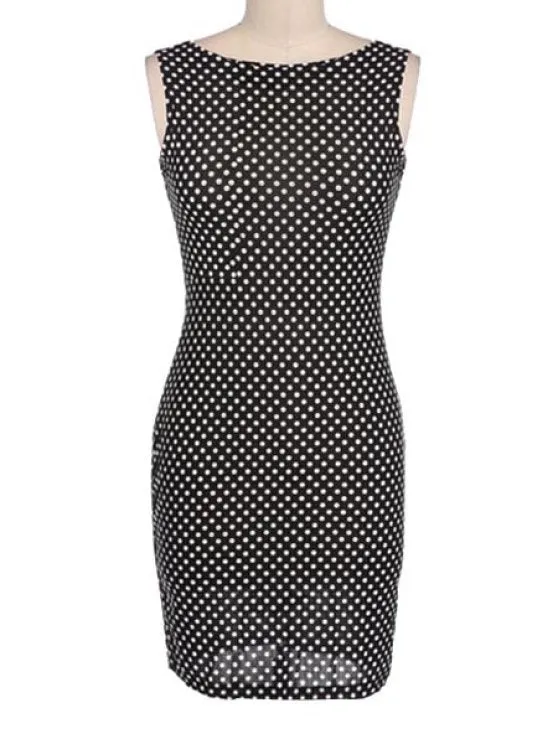 BerryBetty - Gorgeous Jewel Neck Polka Dot Backless Sleeveless Dress