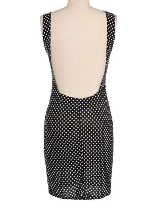 BerryBetty - Gorgeous Jewel Neck Polka Dot Backless Sleeveless Dress