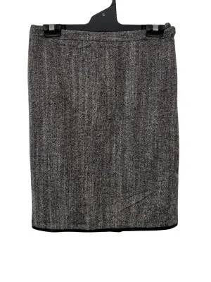 Black & White Marle Knee Length Pencil Skirt with Leather Trim