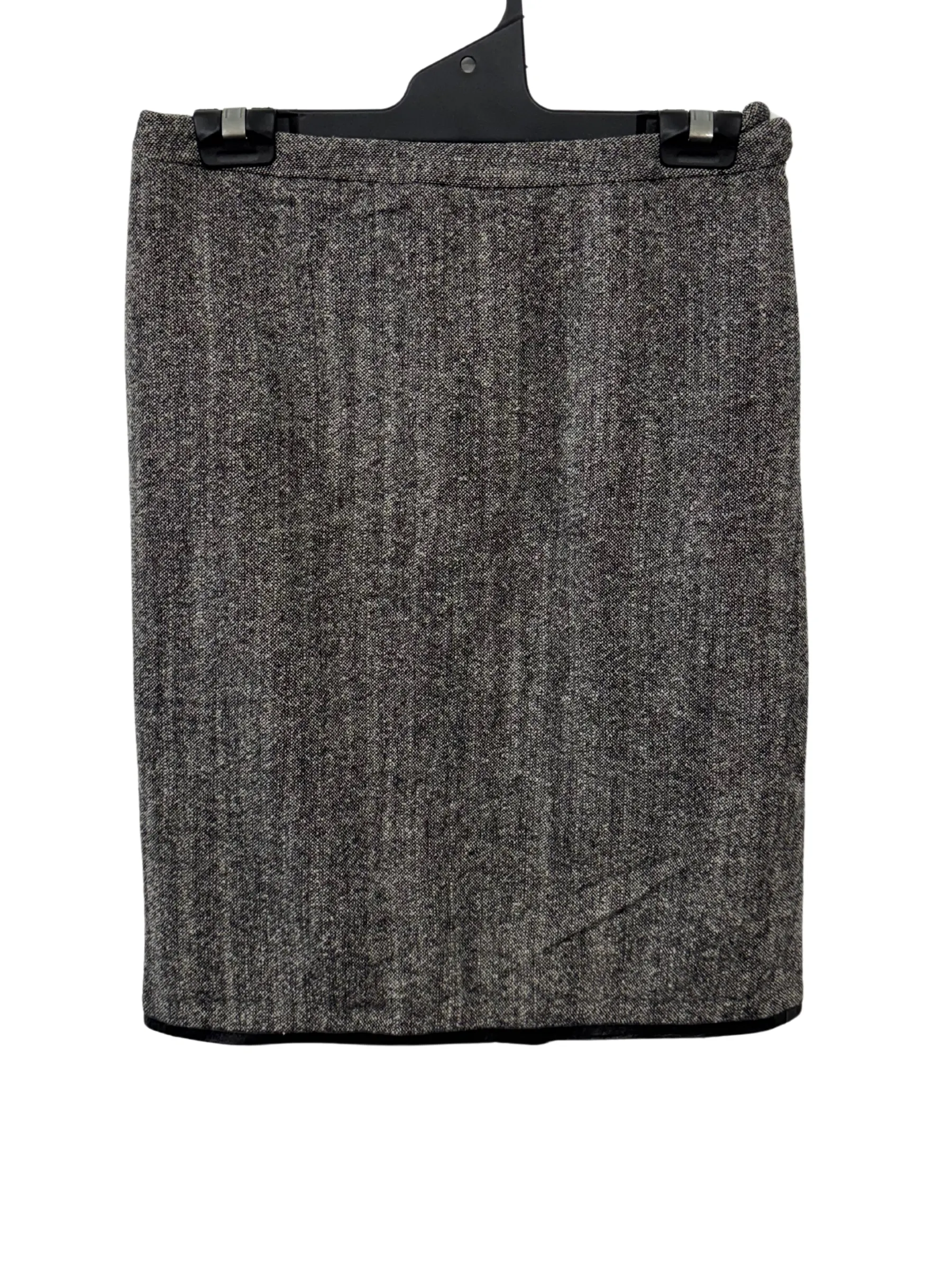 Black & White Marle Knee Length Pencil Skirt with Leather Trim