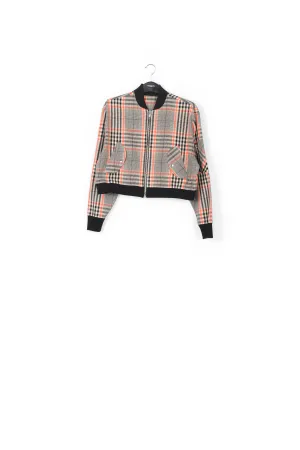 Black and orange plaid bomber jacket