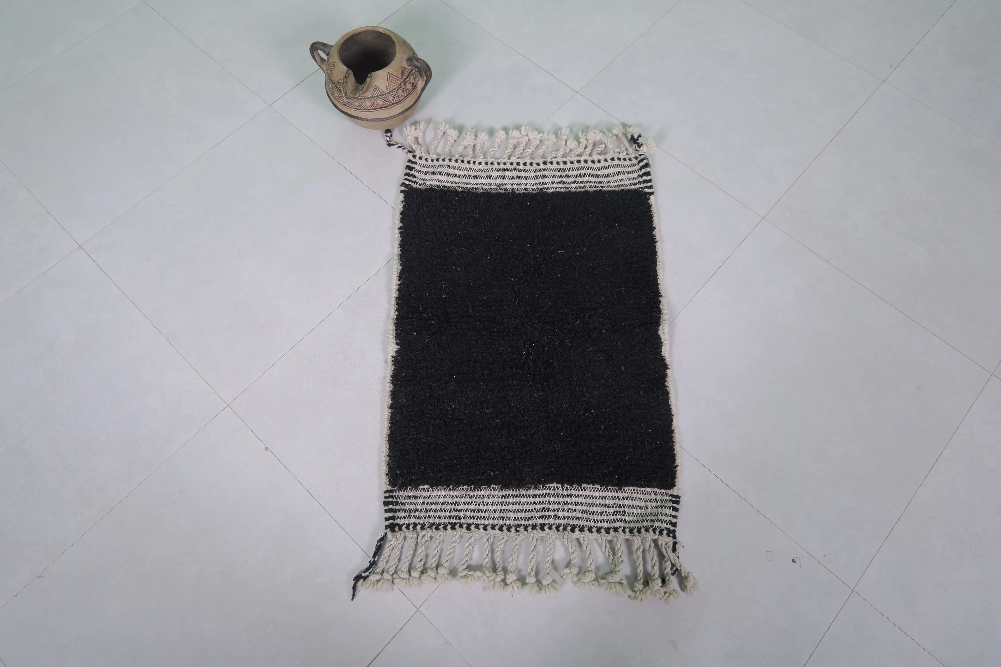 Black Moroccan Rug - 2 x 3 Feet | Handmade Wool Accent Rug