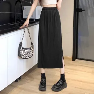 Black Plisse Midi Skirt