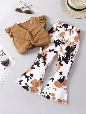 Black v neck crop top| Young Girl Butterfly Casual V-neck  Top