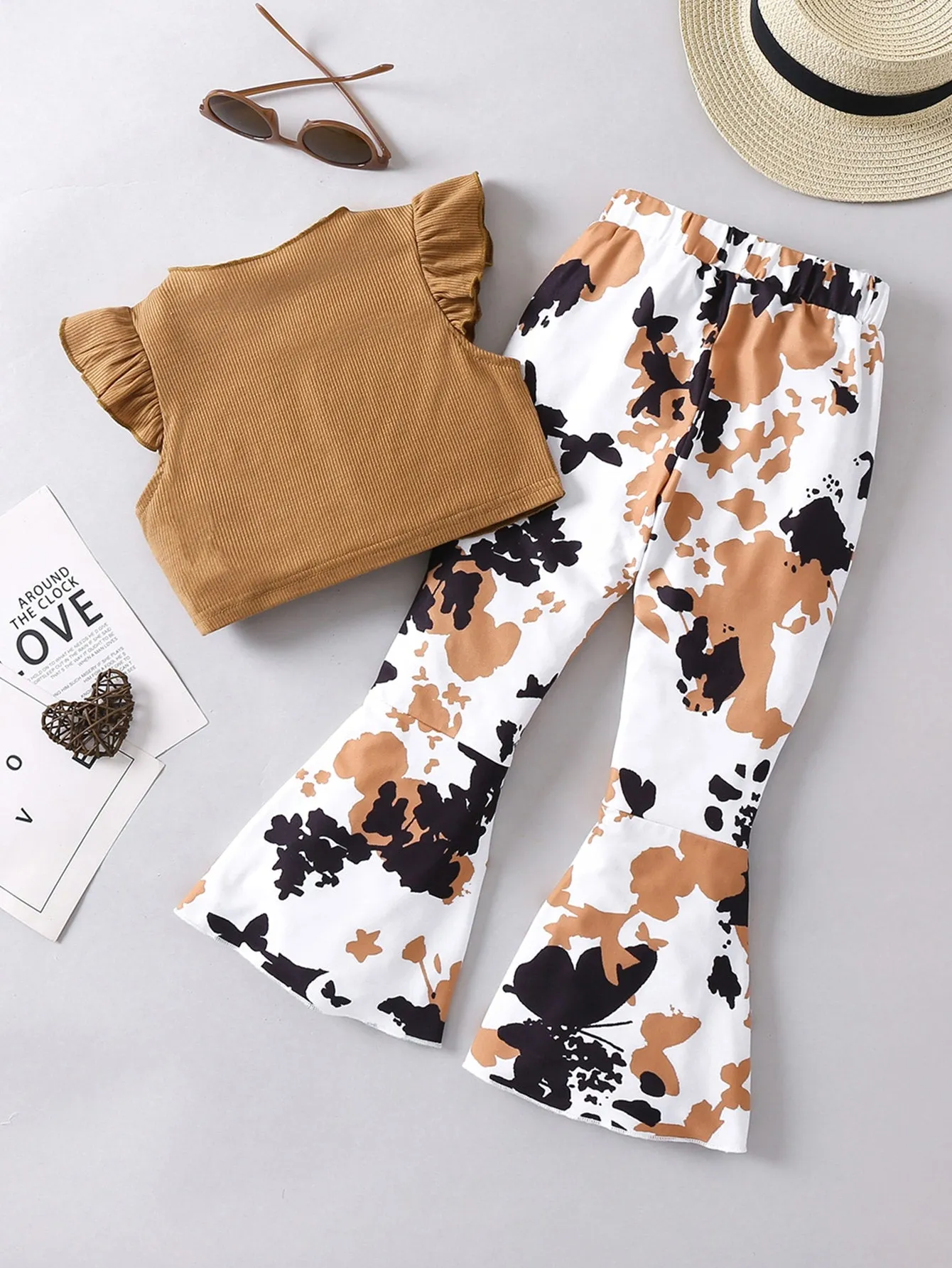 Black v neck crop top| Young Girl Butterfly Casual V-neck  Top