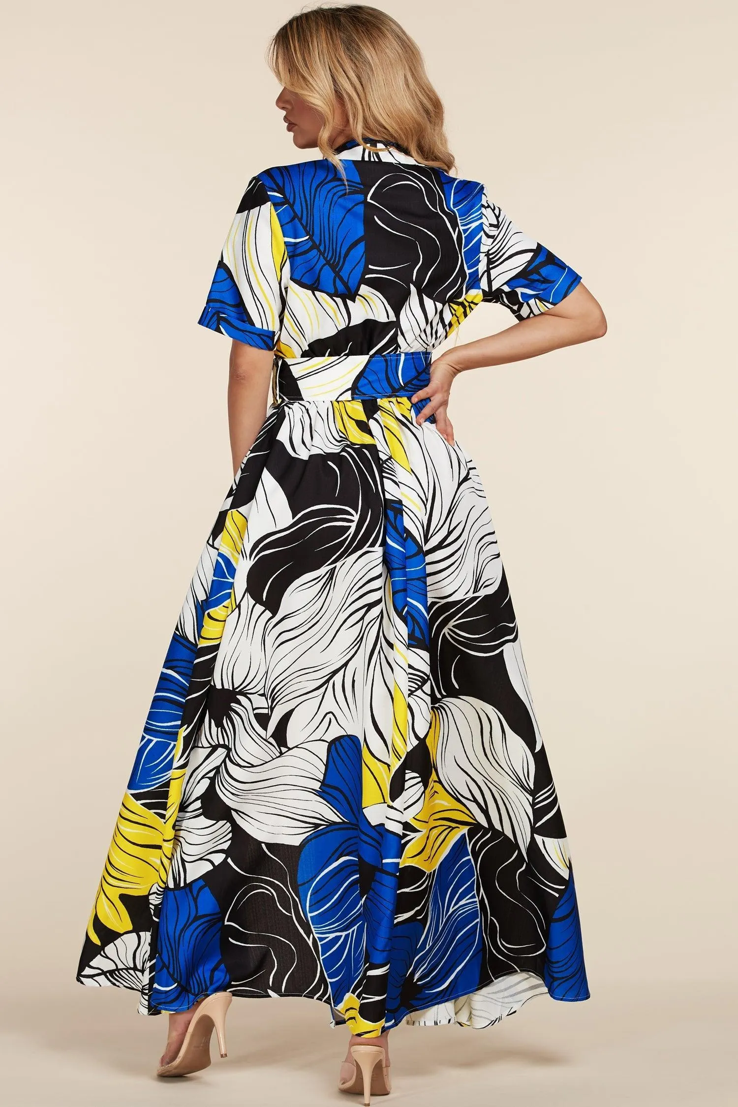BLUE YELLOW BLACK MAXI DRESS