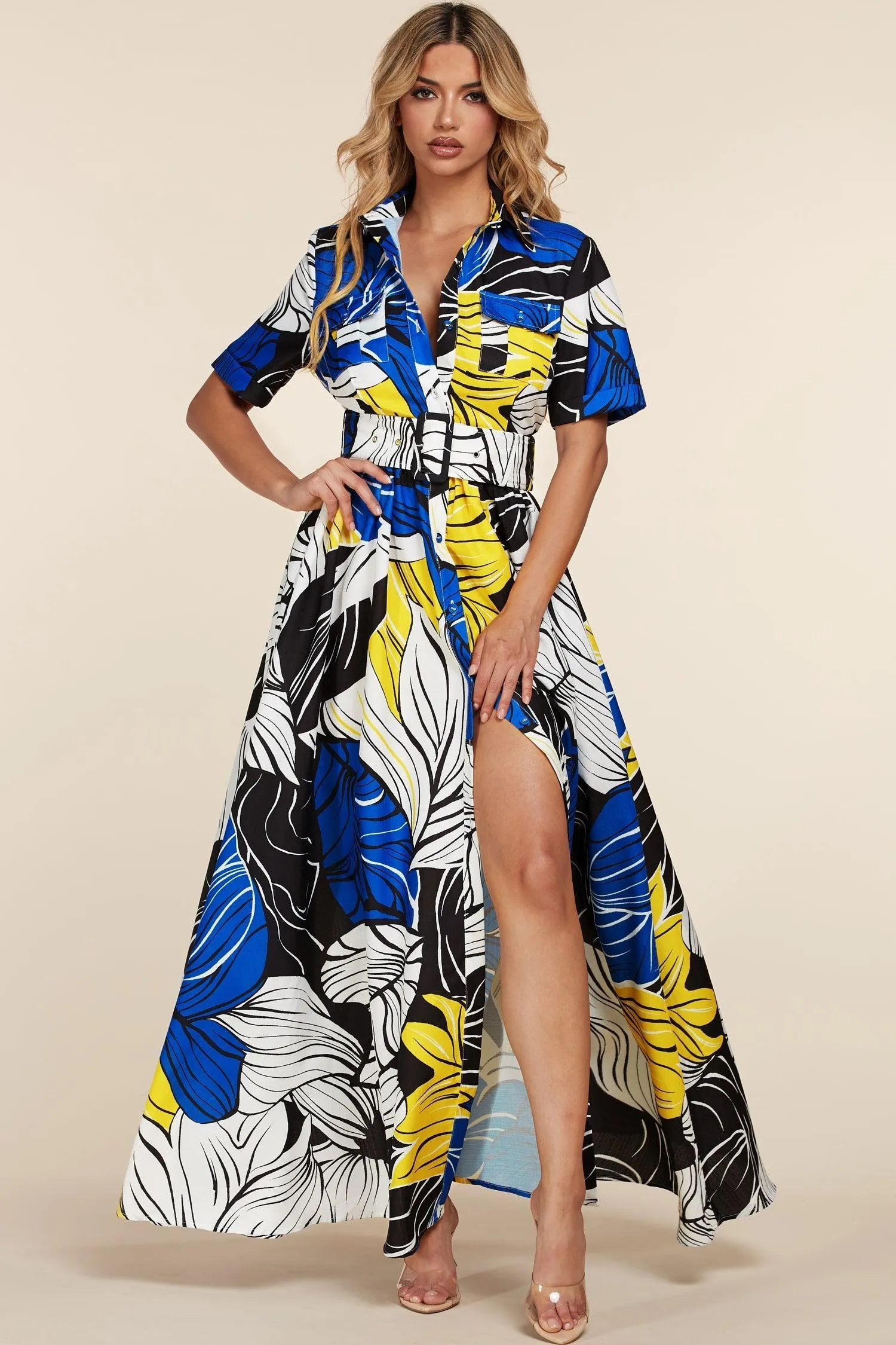 BLUE YELLOW BLACK MAXI DRESS
