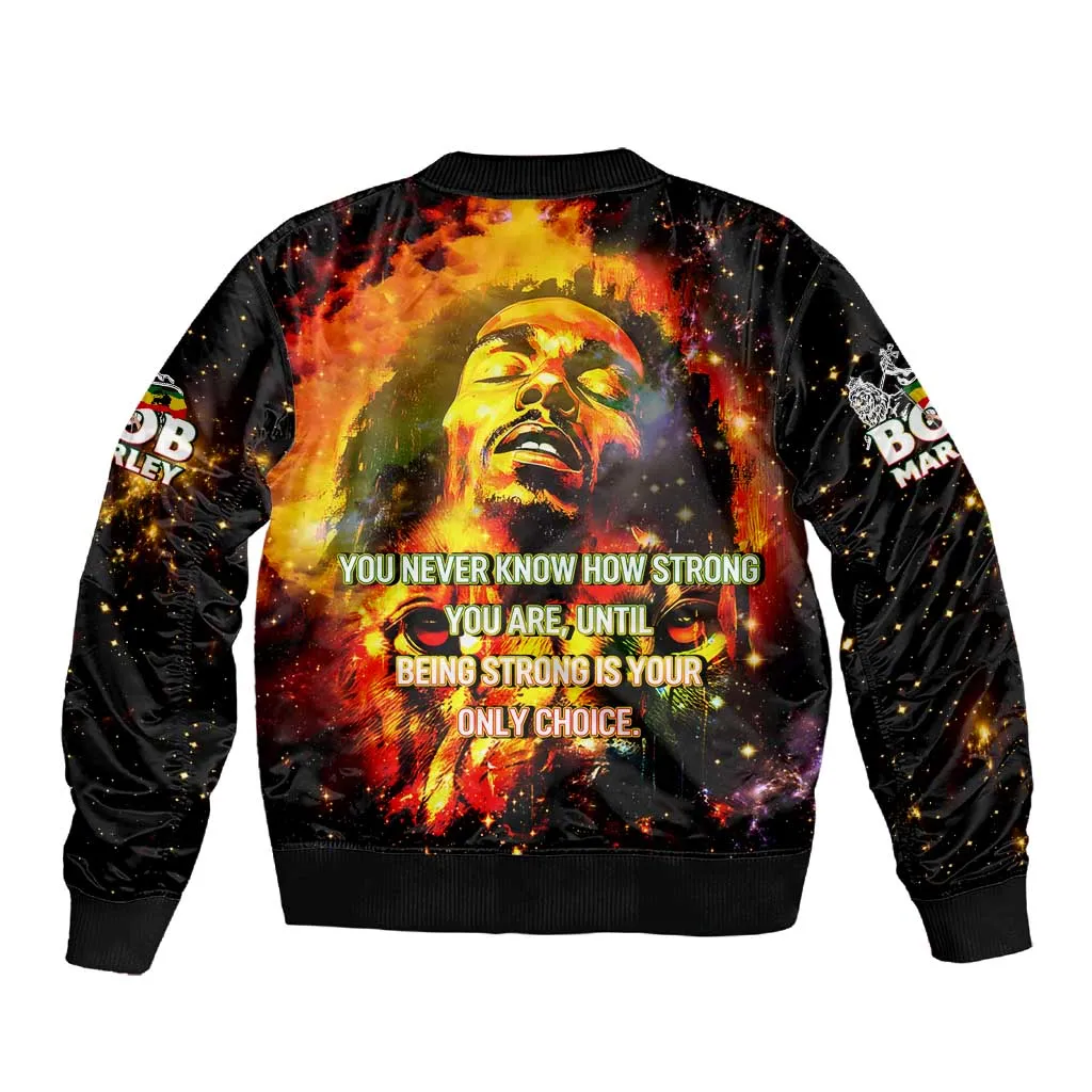 Bob King Of Reggae Rastafari Lion Sleeve Zip Bomber Jacket You Never Know How Strong You Are DT02