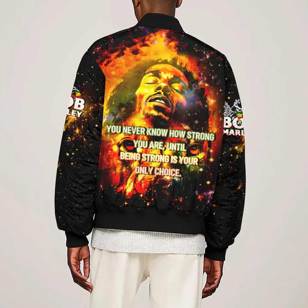 Bob King Of Reggae Rastafari Lion Sleeve Zip Bomber Jacket You Never Know How Strong You Are DT02