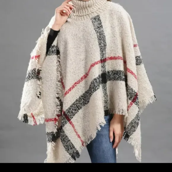 Bohemian Fringe Oversized Turtleneck Winter Poncho